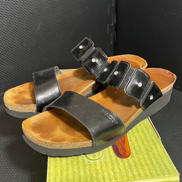 NAOT Ashley Black Leather Rhinestone Embellished Slides Sandals Women's 40 US 9 - Picture 1 of 7